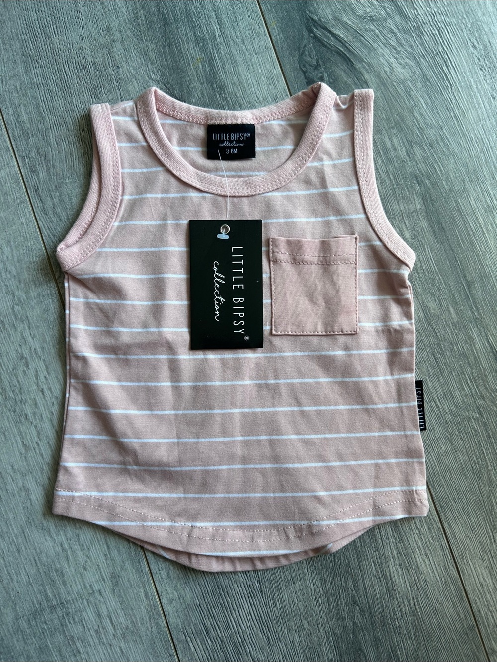 Little Bipsy Light Pink & White Striped Tank Top with Pocket